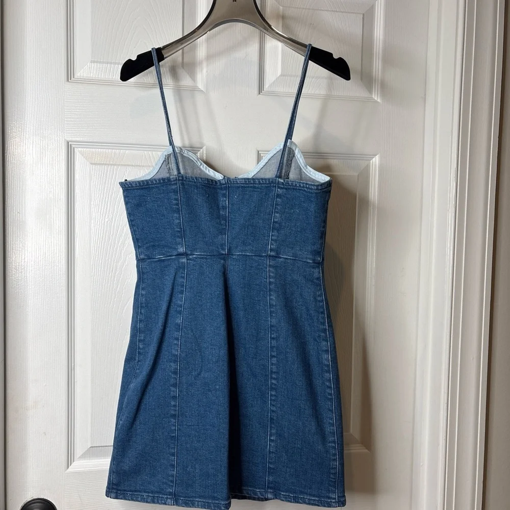 Pull&Bear Cami Denim Mini Dress‎ sweetheart neck spaghetti straps Size m - Picture 8 of 10